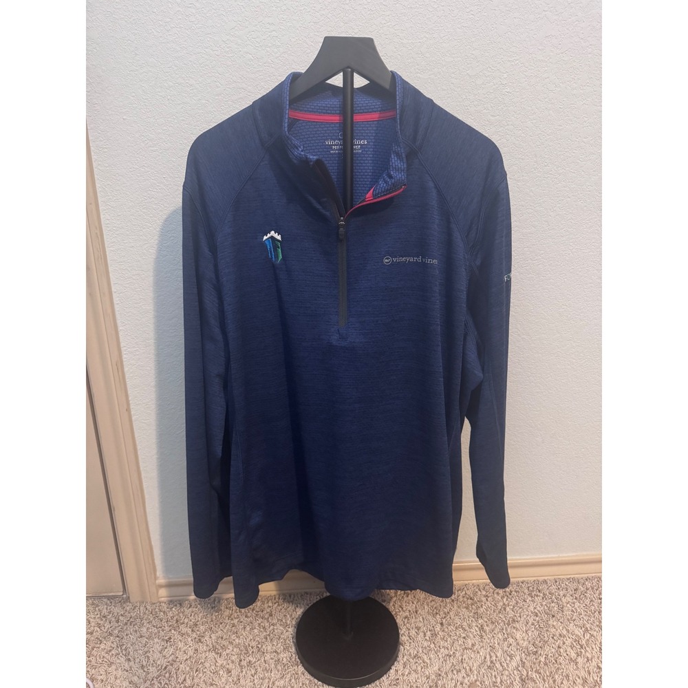 Vineyard Vines Performance Mens 2XL Quarter Zip Pullover Blue Fortitude Logo